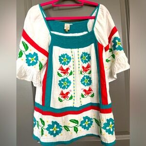 Anthropologie SEEN Worn kept folk art blouse size m